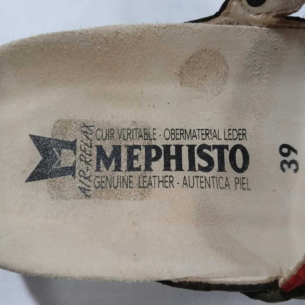 Mephisto Sandals Womens US 8 EU 39 Brown Red Leather Cork Footbed Comfort Shoes